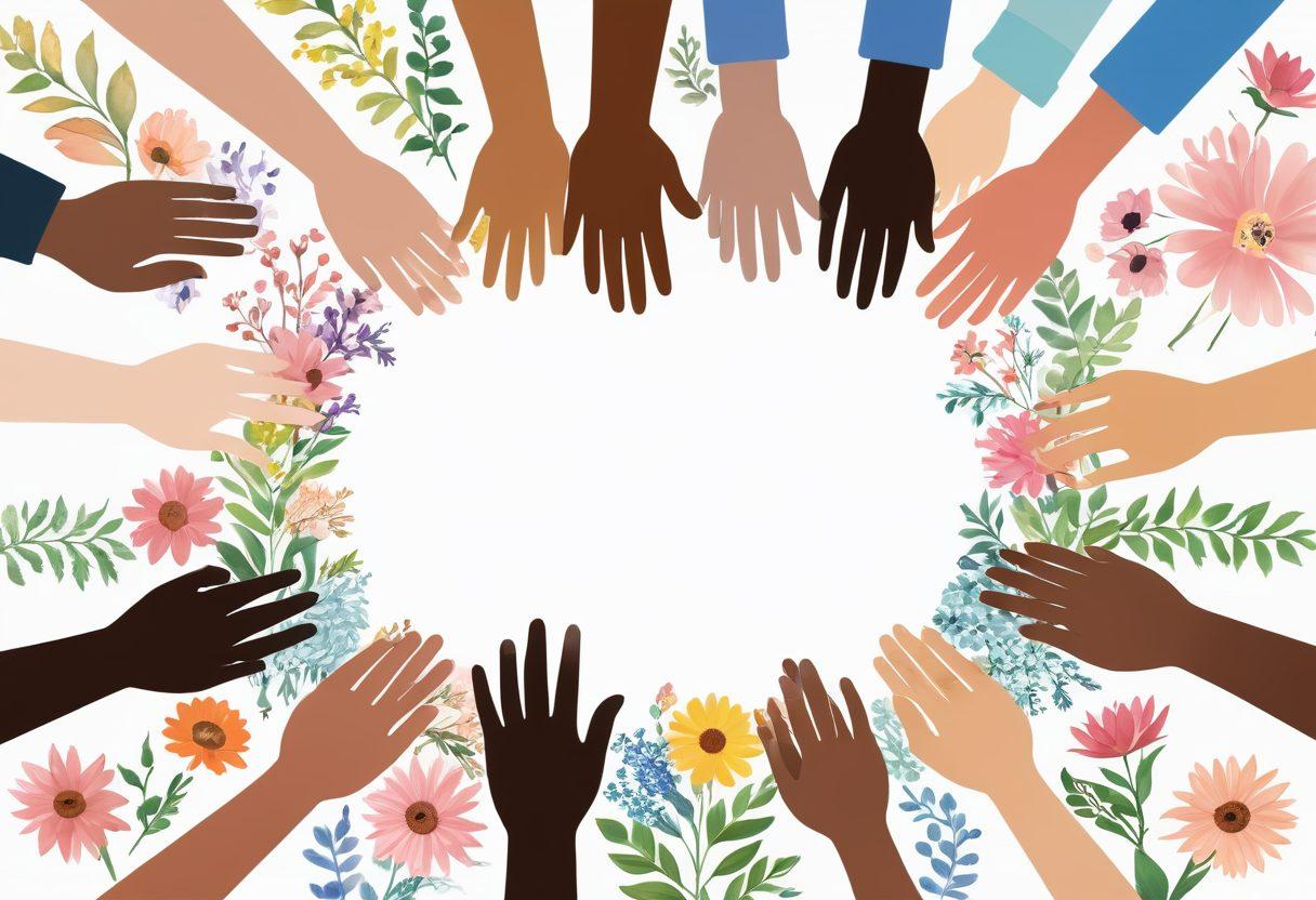 A comforting scene depicting a diverse group of people in a supportive circle, engaging in discussions about cancer care and survivor support. Include symbolic elements like a magnifying glass for 'early detection', supportive hands, and blooming flowers representing hope and resilience. The background should evoke a sense of calm with soft colors and gentle light. super-realistic. warm tones. soothing atmosphere.